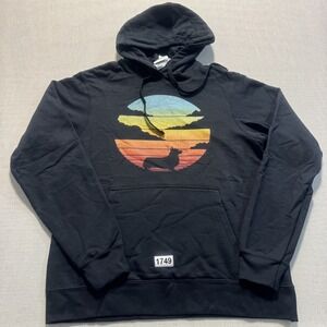 Port & Company Corgi Sunset Hoodie Unisex  Sz M Black‎